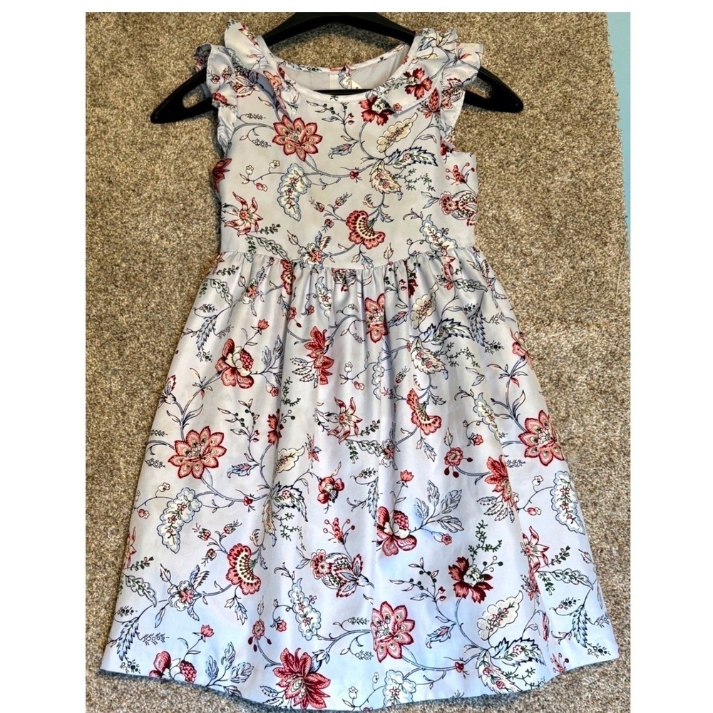 Janie and Jack Floral Dress Girls Size‎ 6 Light Blue Red Ruffle Trim Collar - Picture 4 of 6